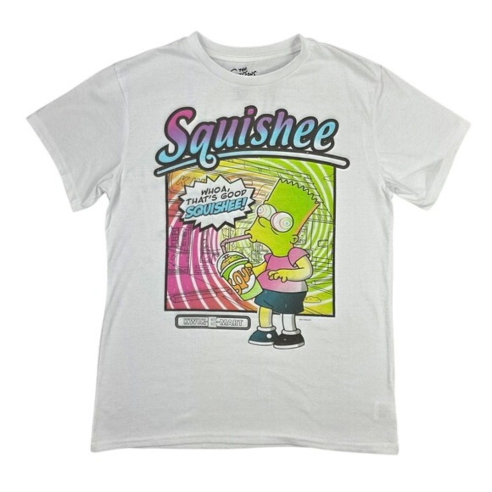 The Simpsons Kwik-E-Mart Squishee Bart Simpson White Graphic T-Shirt Large NEW